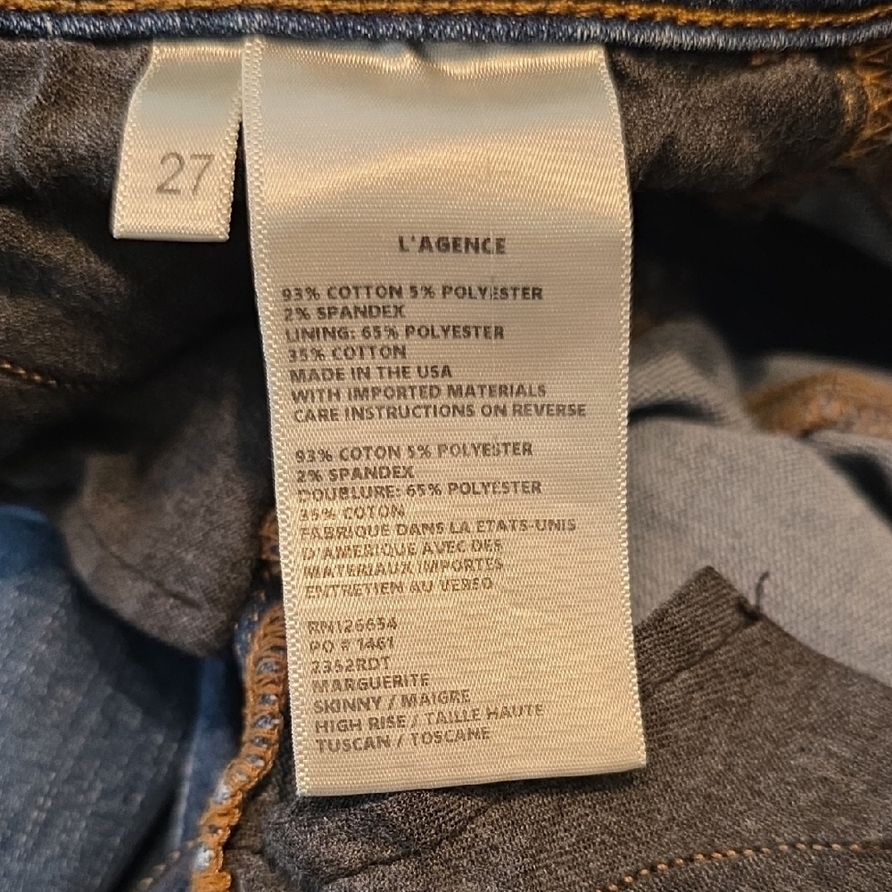L'AGENCE Marguerite High Rise Skinny Jeans Dark Blue Tuscan Wash Womens Size 27 - Picture 12 of 14